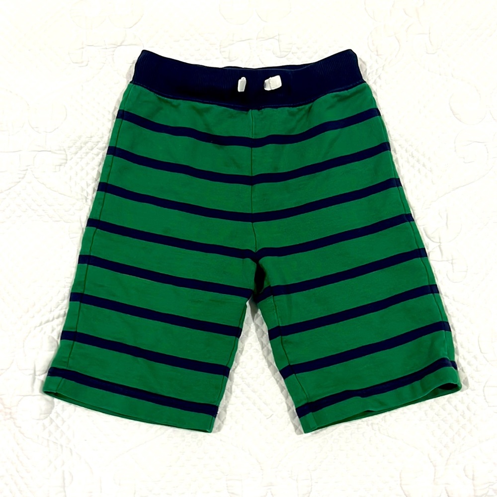 Hanna Andersson Boys Striped French Terry Shorts 110 US 5 Green Navy Casual